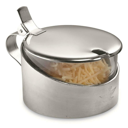 Italian army cheese storage container in stainless steel