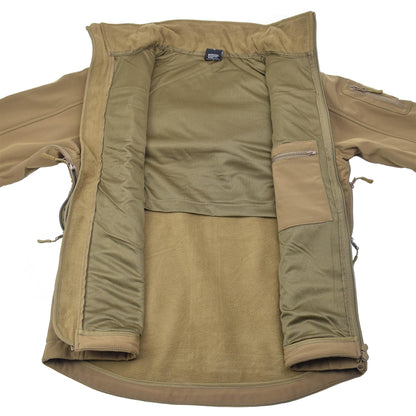 MIL-TEC soft shell waterproof tactical jacket in light brown color