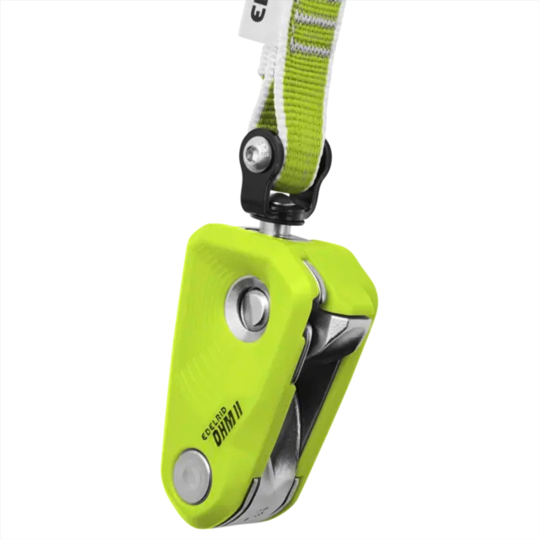 Edelrid OHM pagalbinio stabdymo įrenginys žalias, skirtas pagerinti saugumą laipiojant ir valdyti kritimus.