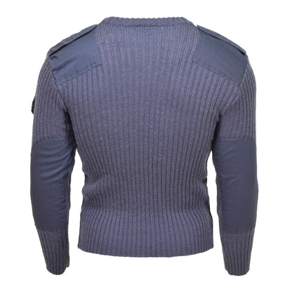 British Army woolen jumper with shoulder loops in blue-grey