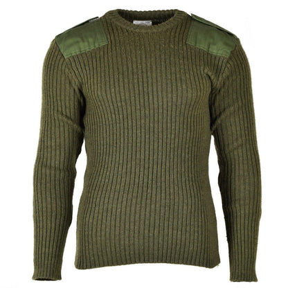 Belgian army wool sweater with oval neck, olive color