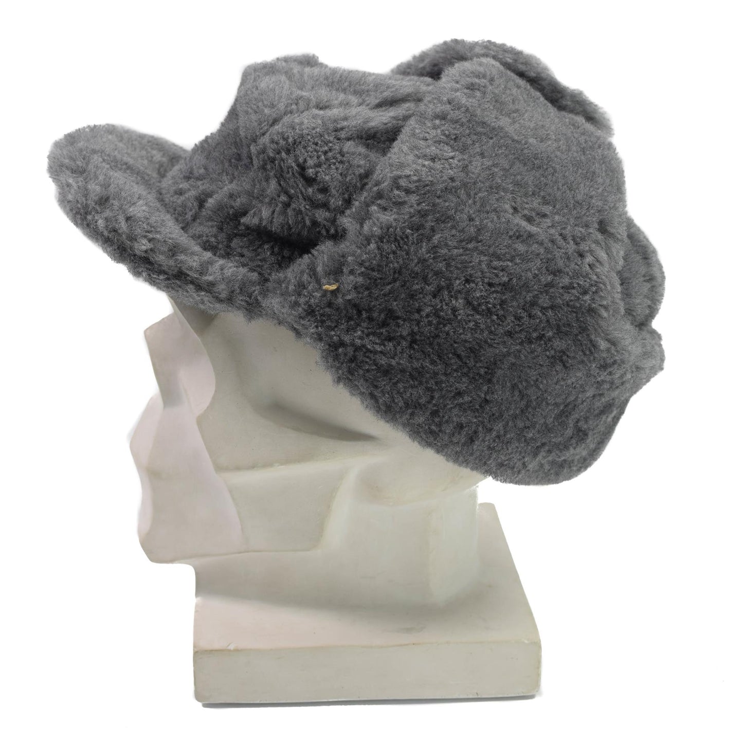 Czech army vintage winter faux fur cap in gray color