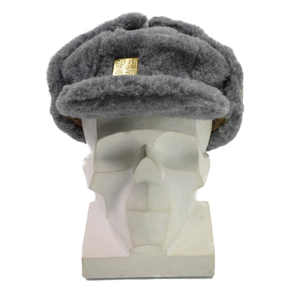 Czech army vintage winter faux fur cap in gray color