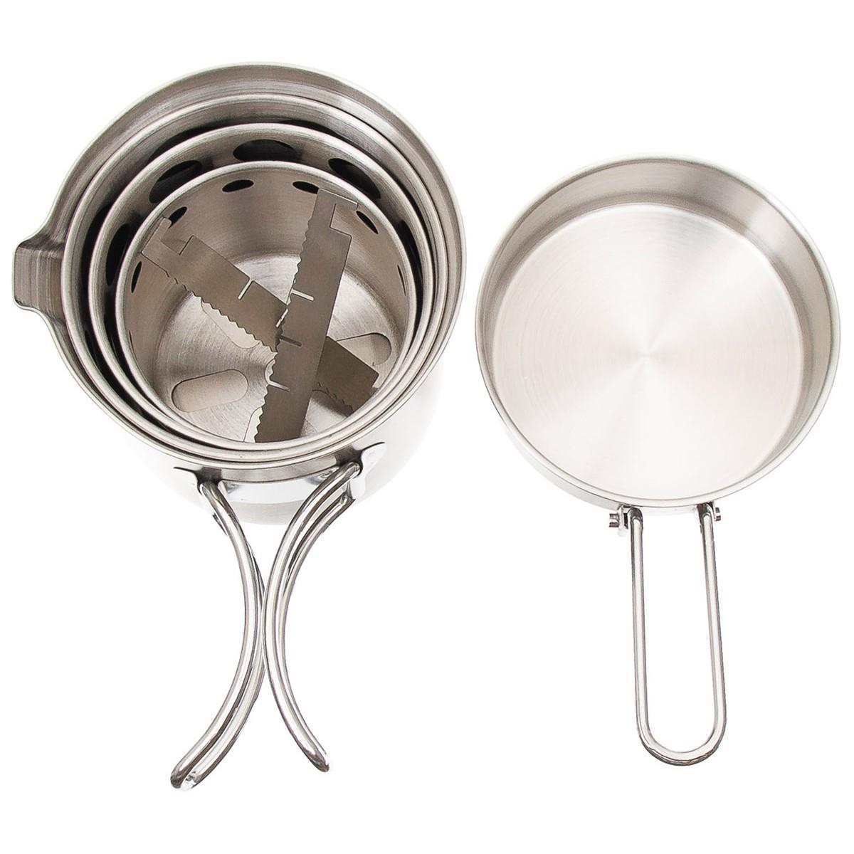 MFH Travel Stainless Steel Cookware Set with Stove