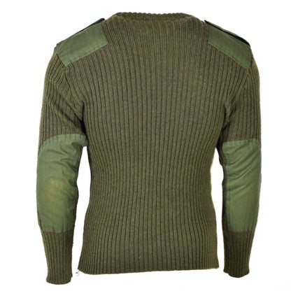 Belgian army wool sweater with oval neck, olive color