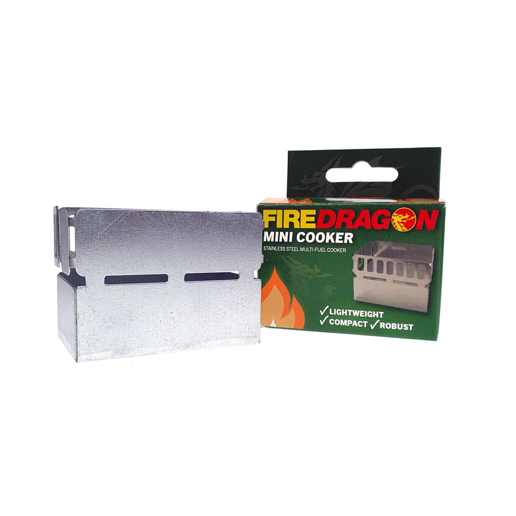 BCB FireDragon Mini Cooker MK2 maža aliuminė kieto kuro viryklė stovyklavimui ir trekingui, kompaktiška ir tvirta.