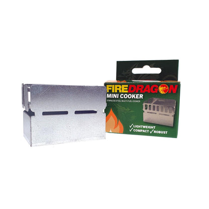 BCB FireDragon Mini Cooker MK2 maža aliuminė kieto kuro viryklė stovyklavimui ir trekingui, kompaktiška ir tvirta.