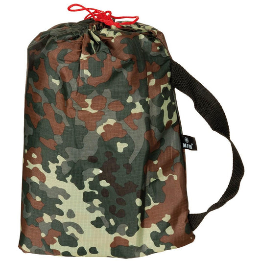 MFH waterproof tarp with transport bag in Flecktarn print