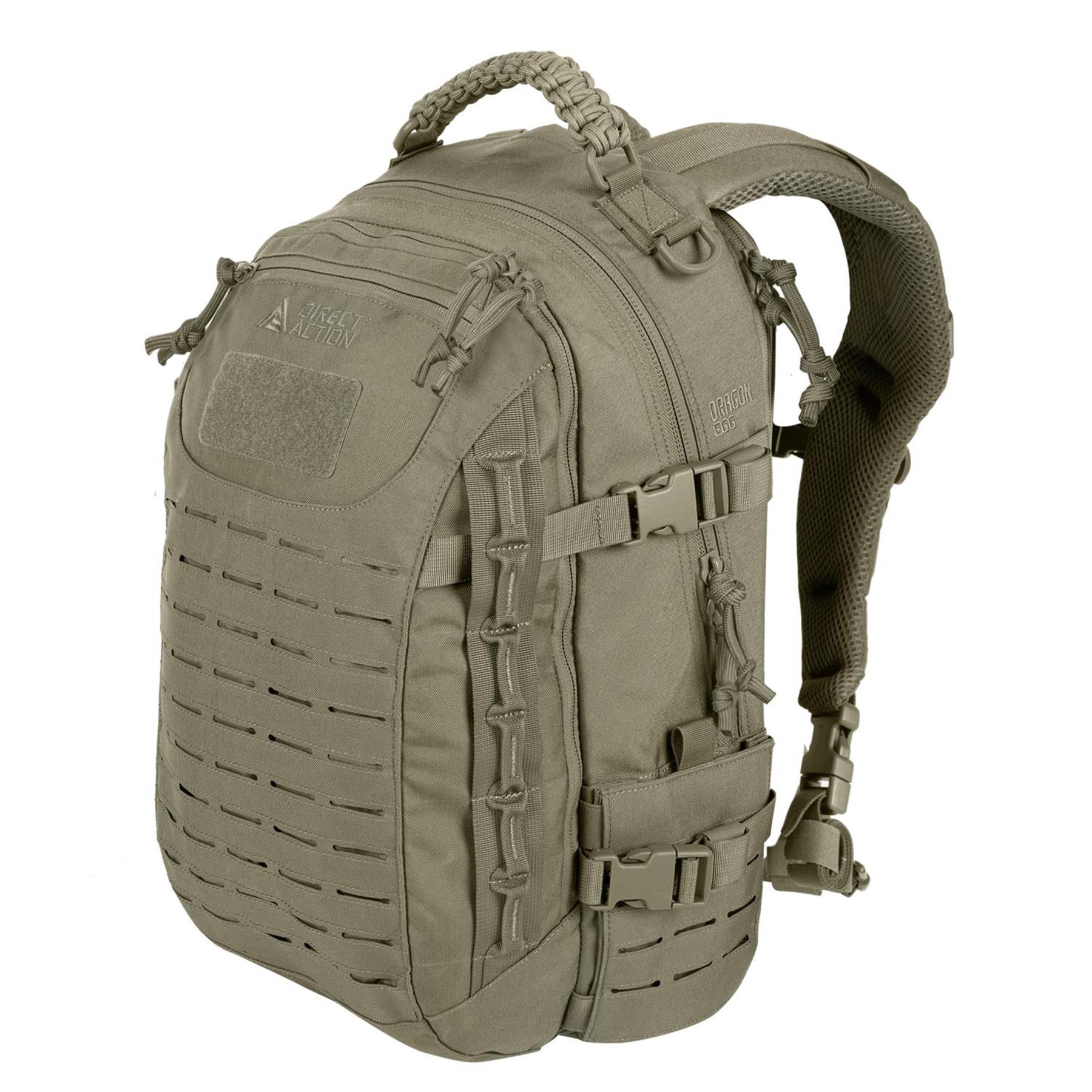Direct Action Dragon Egg taktinė kuprinė 25L su MOLLE sistema, Cordura audinys ir ergonomiškas dizainas.