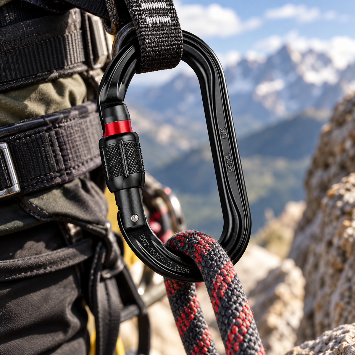 PETZL OK SCREW-LOCK simetrinis aliuminio karabinas juodas 24 kN
