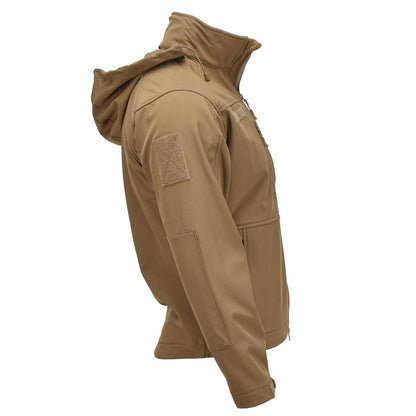 MIL-TEC soft shell waterproof tactical jacket in light brown color