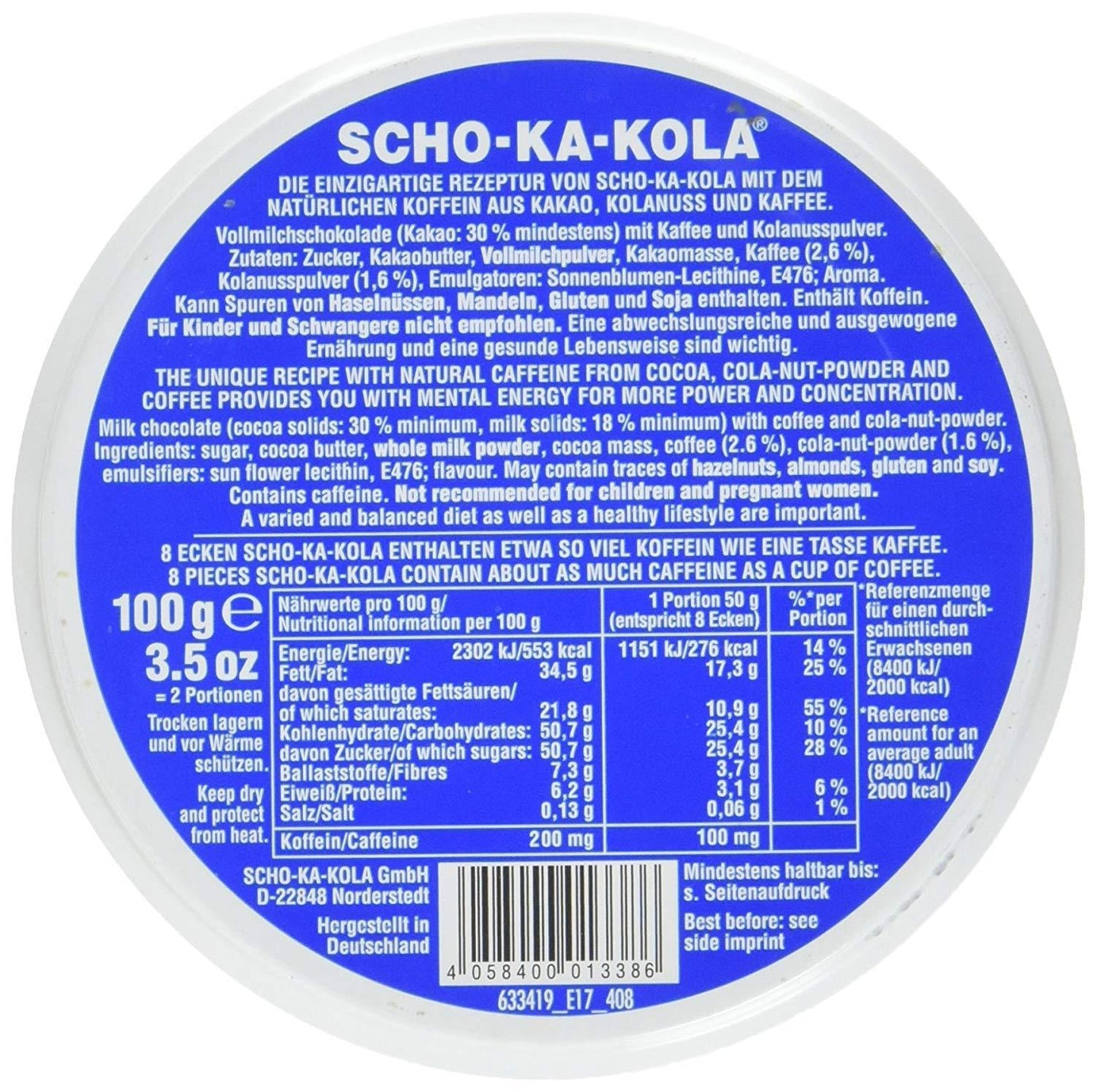 SCHO-KA-KOLA energy milk chocolate 100g