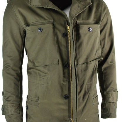 Greek army parka style coat in olive color