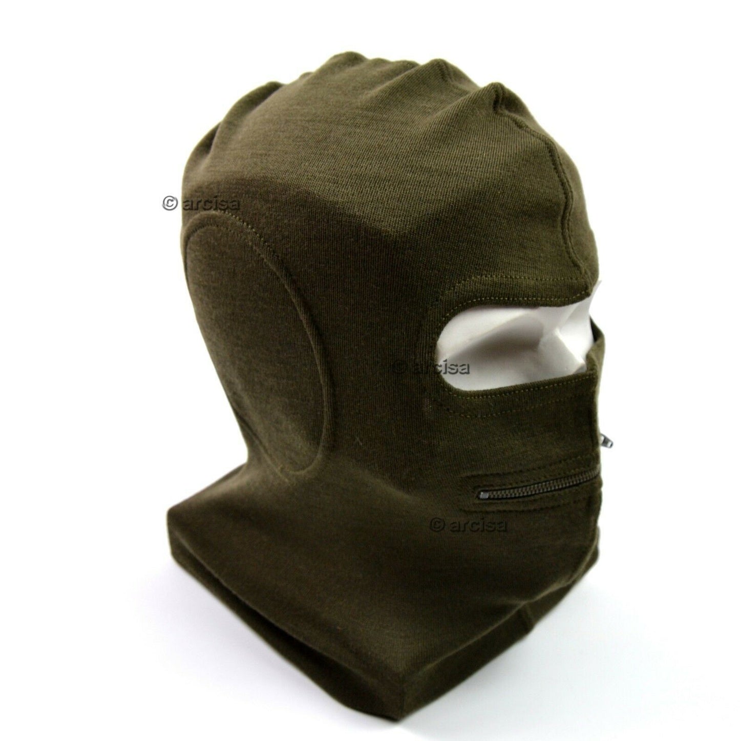 Italian army balaclava with zipper in olive color