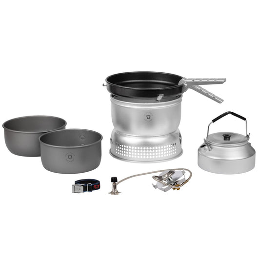 Trangia compact stove set in anodized aluminum for outdoor cooking