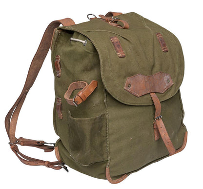 Romanian army vintage style backpack with leather straps