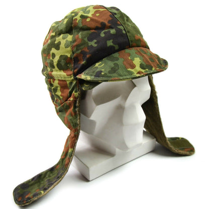 German army winter cap with a beak in Flecktarn print