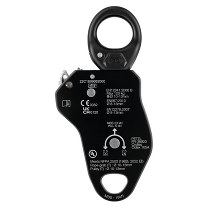 PETZL PRO TRAXION alpinizmo skriemulys su fiksatoriumi geltonas