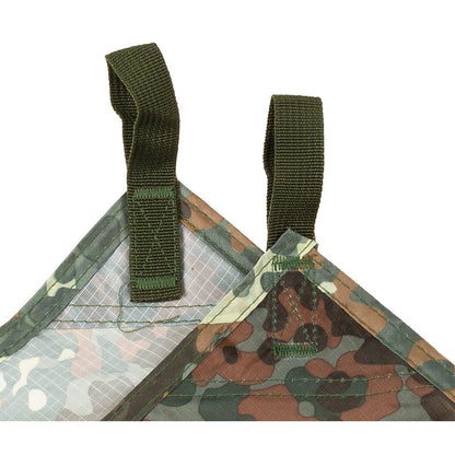 MFH waterproof tarp with transport bag in Flecktarn print