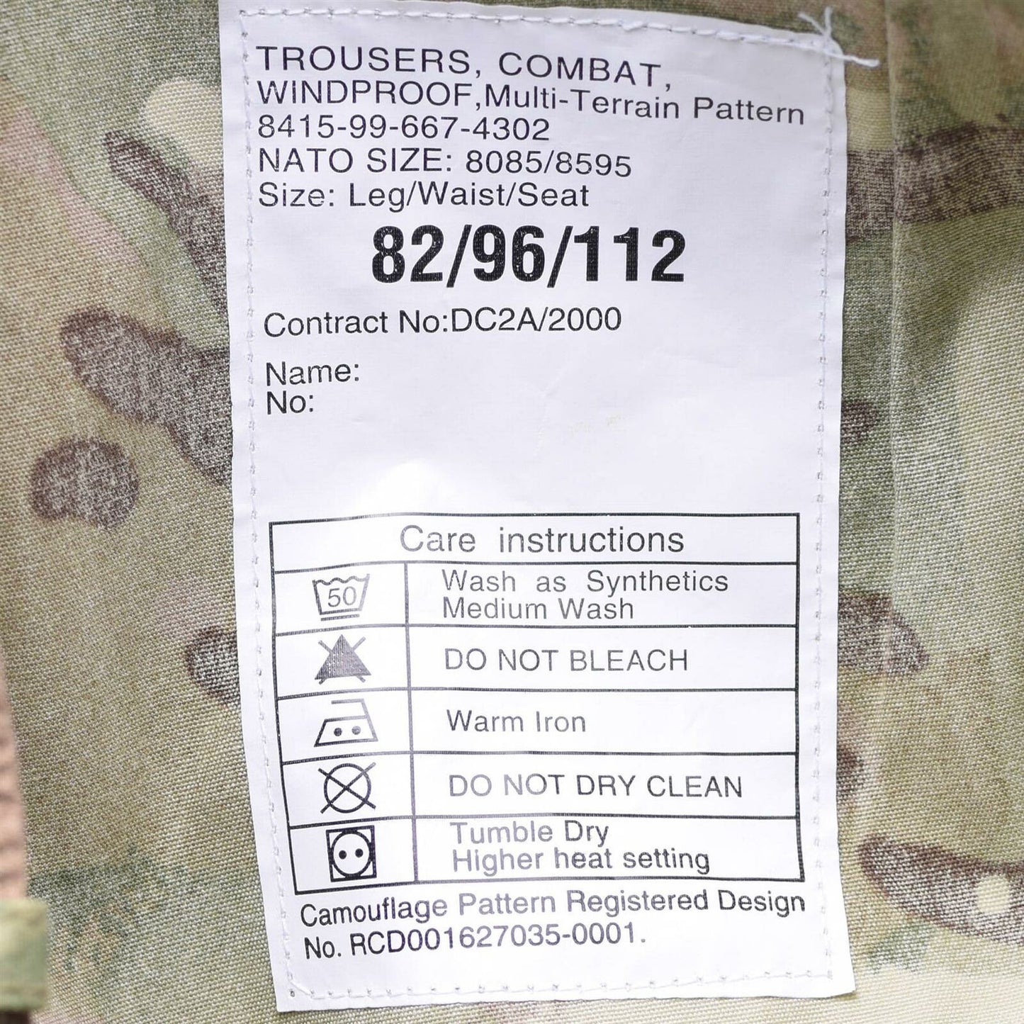 British Army windproof trousers with Multicam print