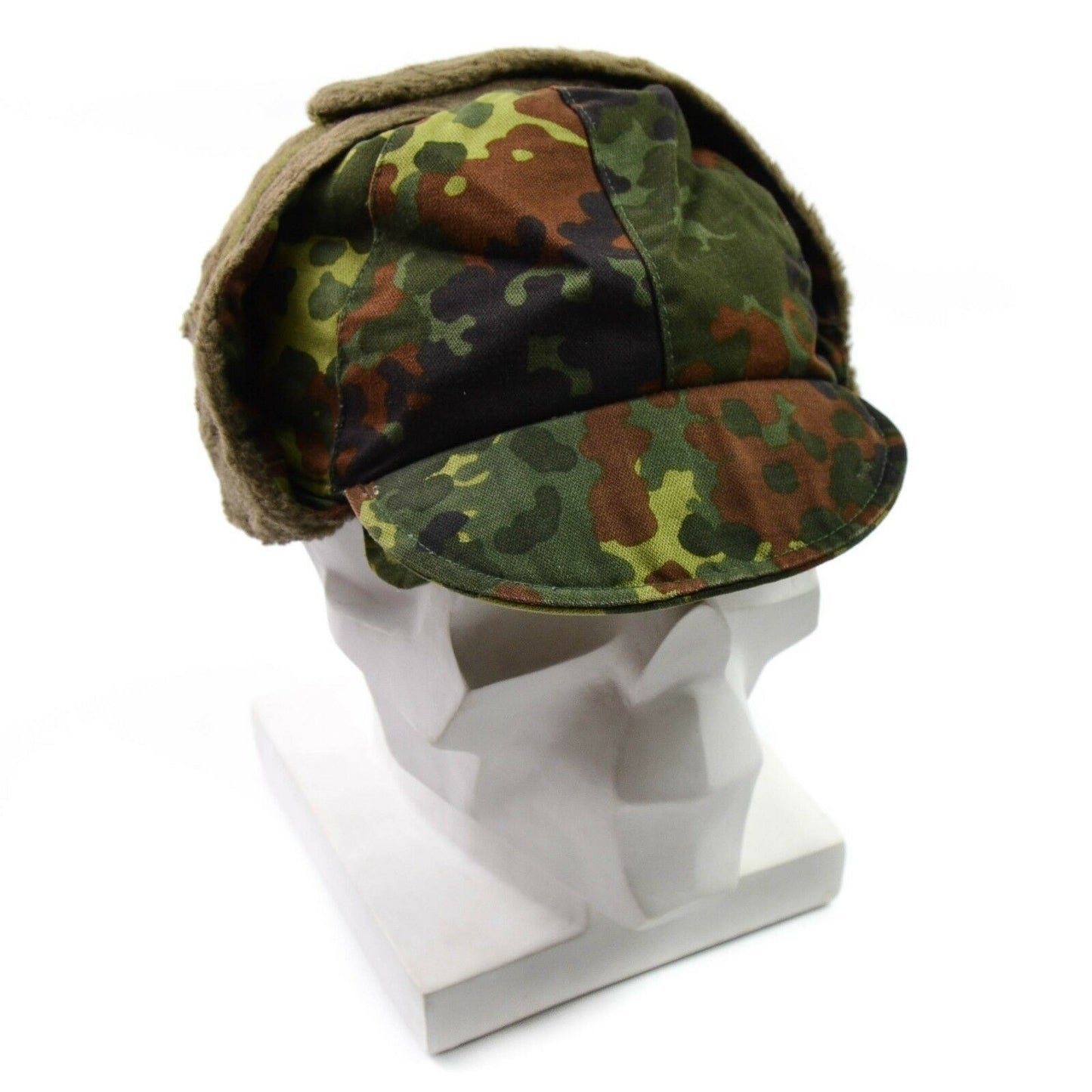 German army winter cap with a beak in Flecktarn print