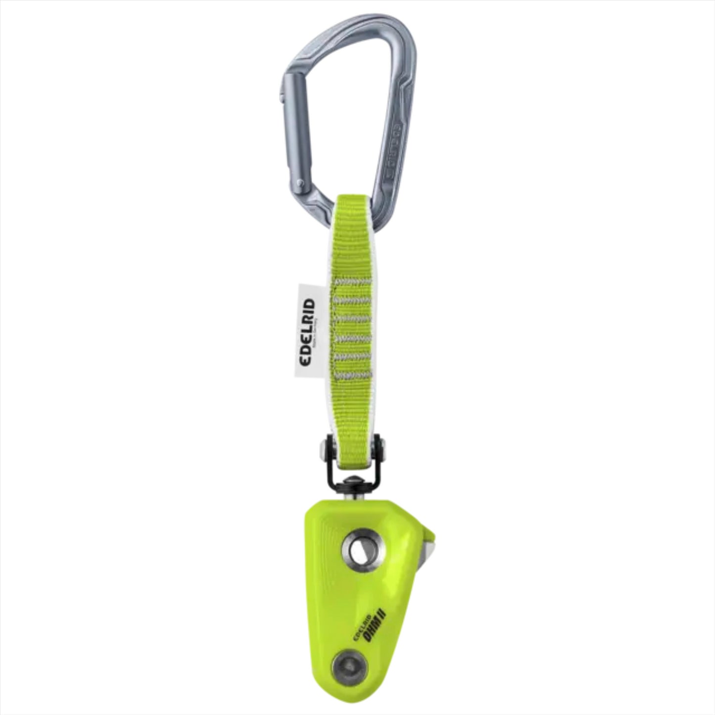 Edelrid OHM pagalbinio stabdymo įrenginys žalias, skirtas padidinti virvės trintį ir saugumą laipiojimo metu.