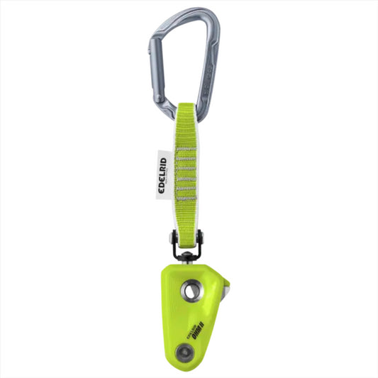 Edelrid OHM pagalbinio stabdymo įrenginys žalias, skirtas padidinti virvės trintį ir saugumą laipiojimo metu.