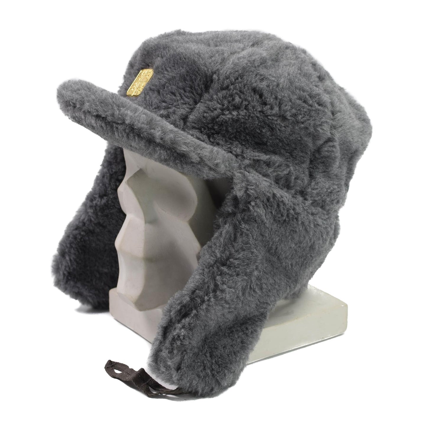 Czech army vintage winter faux fur cap in gray color