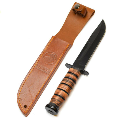 MIL-TEC USMC Fixed Blade Tactical Knife with Leather Sheath