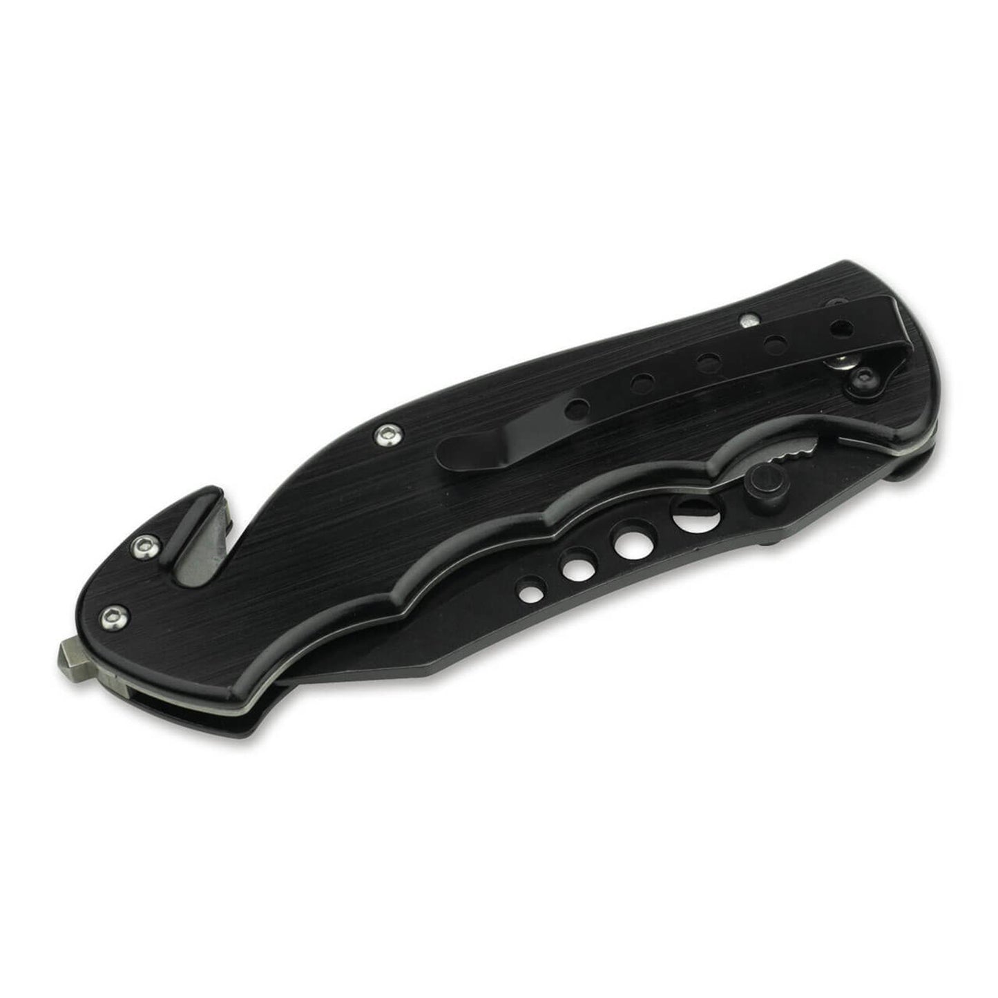 Boker Special Forces Tanto sulankstomas peilis su juoda aliuminio rankena ir perforuotais 440A plieno asmenimis