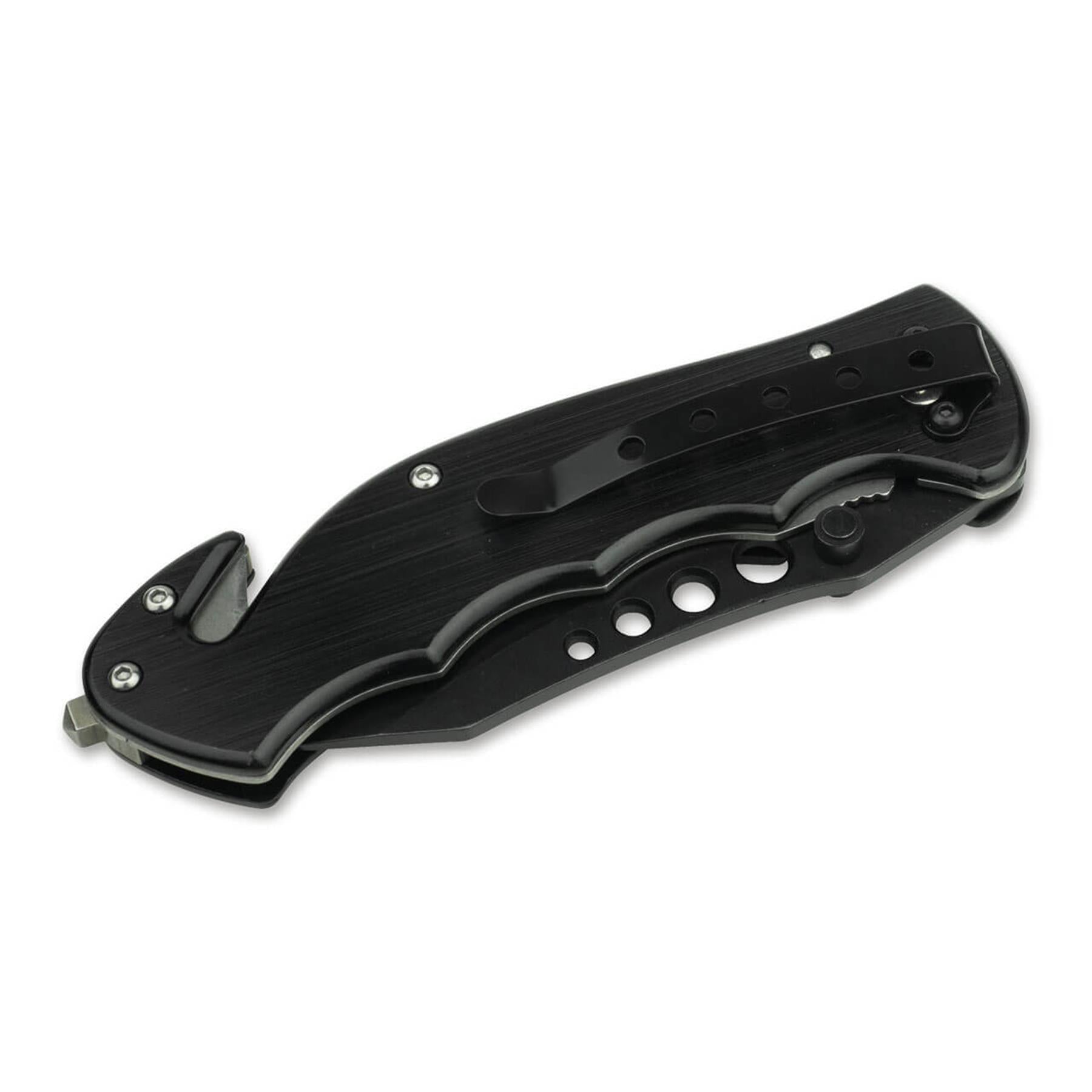 Boker Special Forces Tanto sulankstomas peilis su juoda aliuminio rankena ir perforuotais 440A plieno asmenimis