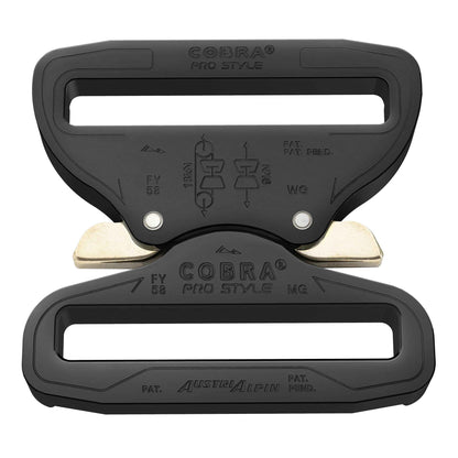 COBRA PRO STYLE juoda aliuminio diržo sagtis 58mm, su dvigubu fiksavimo mechanizmu ir aukštos kokybes paviršiumi