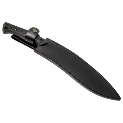 Fox Knives KUKRI mačetė pagaminta iš 4119 nitro-B nerūdijančio plieno su odiniu dėklu saugiam laikymui.