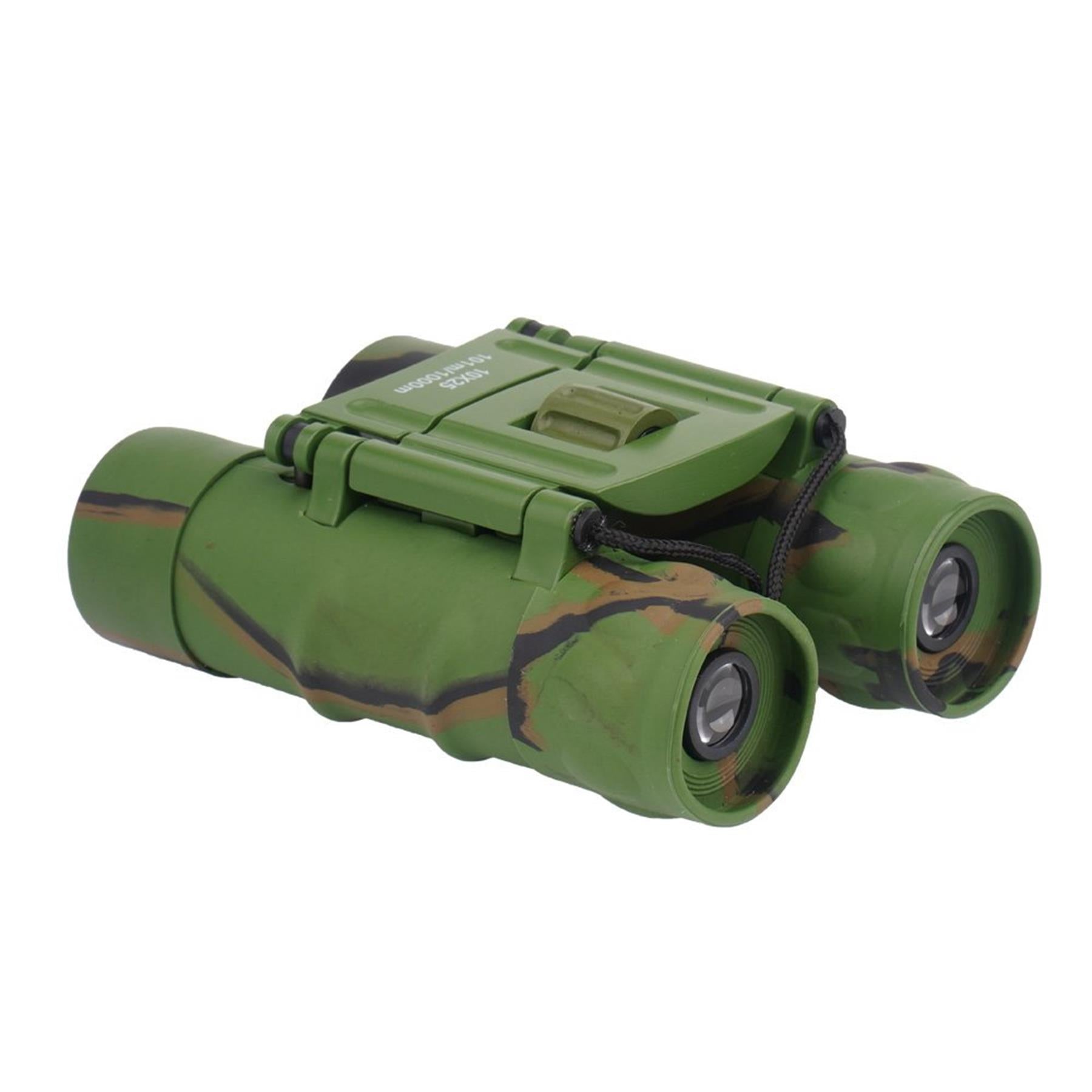 MIL-TEC Gen II sulankstomi žiūronai 10x25 su dėklu Woodland kamufliažo raštu ir tvirta konstrukcija.