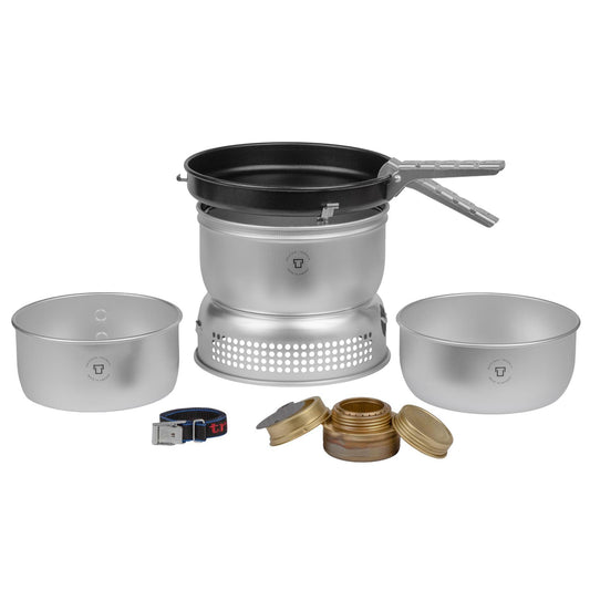 Trangia tourist aluminum cookware set with liquid fuel stove