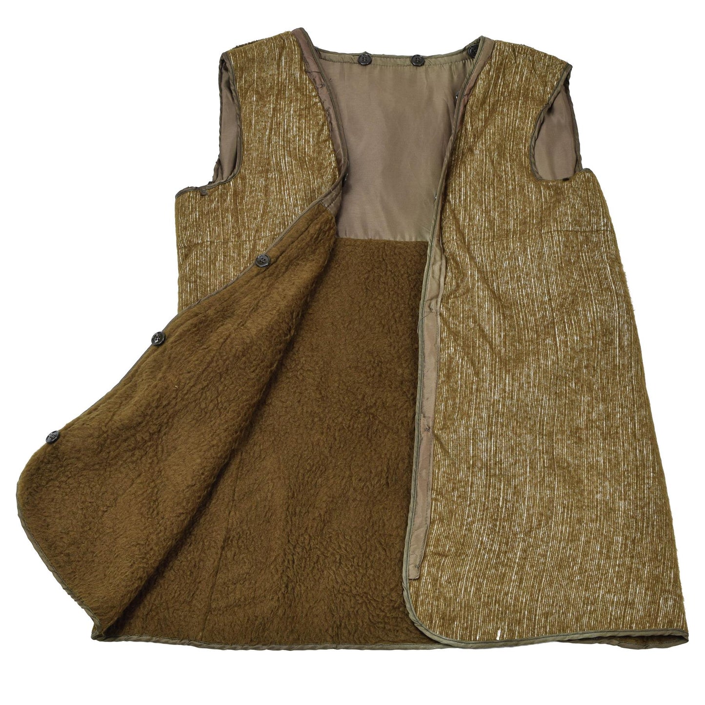 Italian Army Lined Waistcoat Faux Fur Khaki