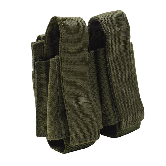 Jungtinės Karalystės granatų 40mm taktinis dėklas MOLLE tipo alyvuogių spalvos, dviguba kišenė granatoms.