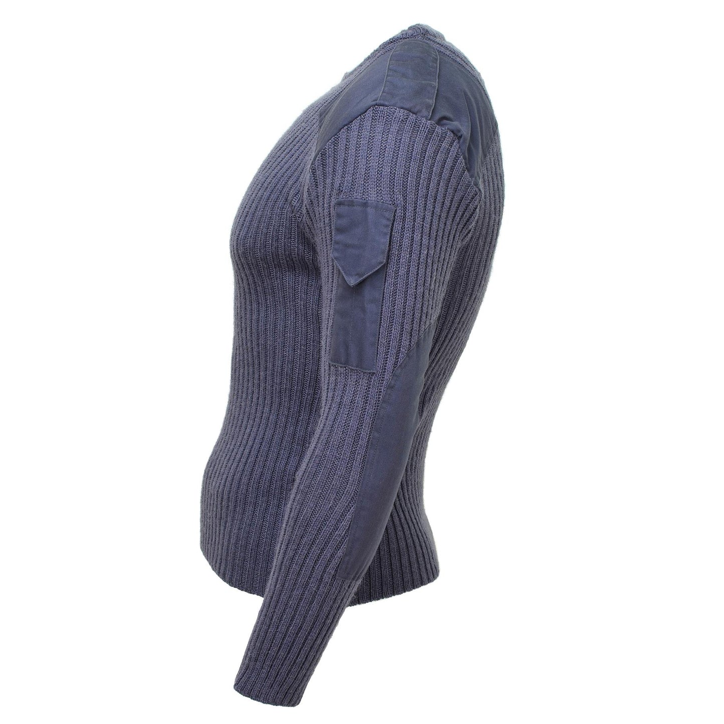 British Army woolen jumper with shoulder loops in blue-grey