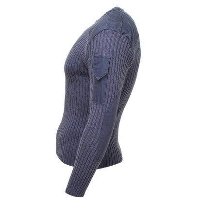 British Army woolen jumper with shoulder loops in blue-grey