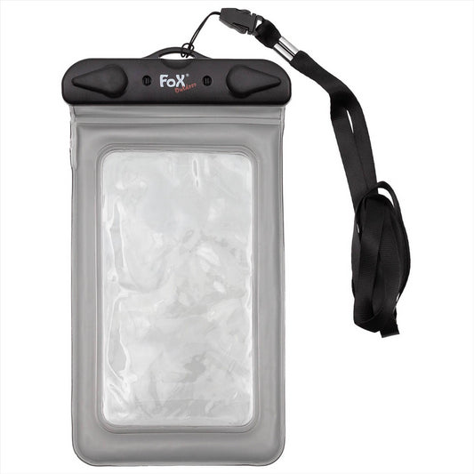 Fox Outdoor permatomas telefono dėklas su dulkėms ir vandeniui atspariu užsegimu ir nuimamu kaklo dirželiu.