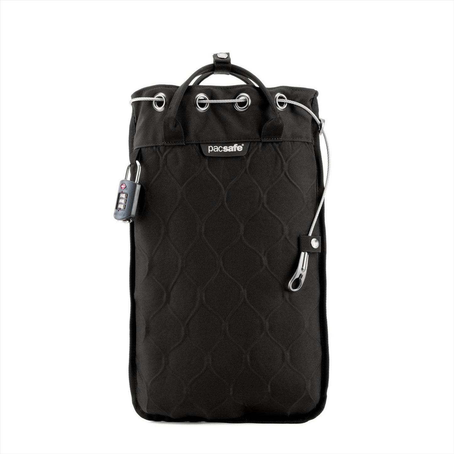 Pacsafe Travelsafe GII 5L krepšys atsparus pjovimui su užrakinama TSA spyna ir plieniniu kabeliu kelionėms.