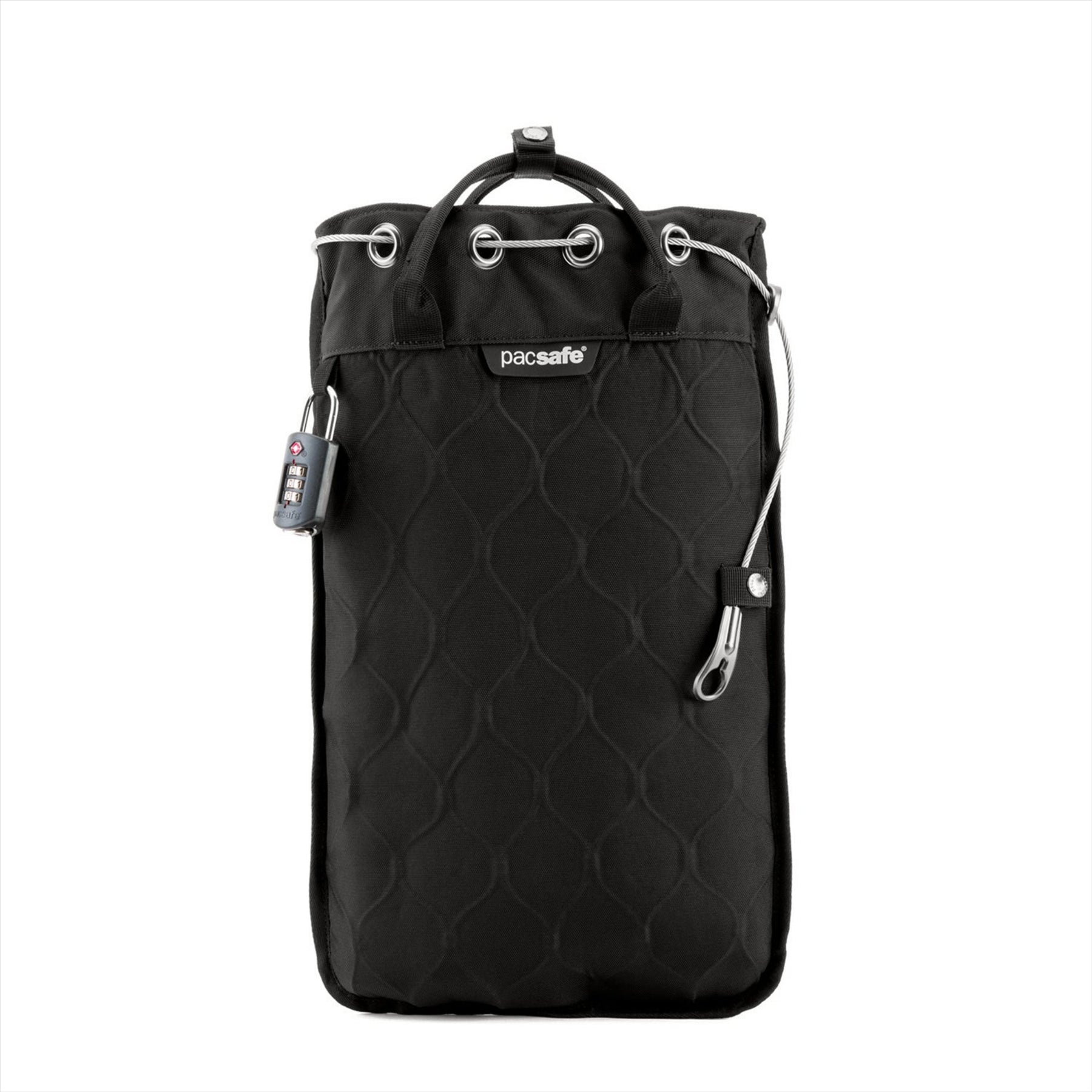 Pacsafe Travelsafe GII 5L krepšys atsparus pjovimui su užrakinama TSA spyna ir plieniniu kabeliu kelionėms.