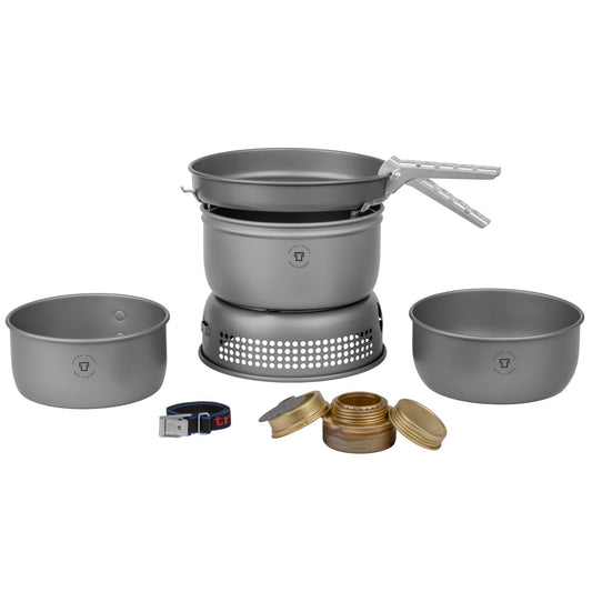 Trangia aluminum tourist cookware set with liquid fuel stove