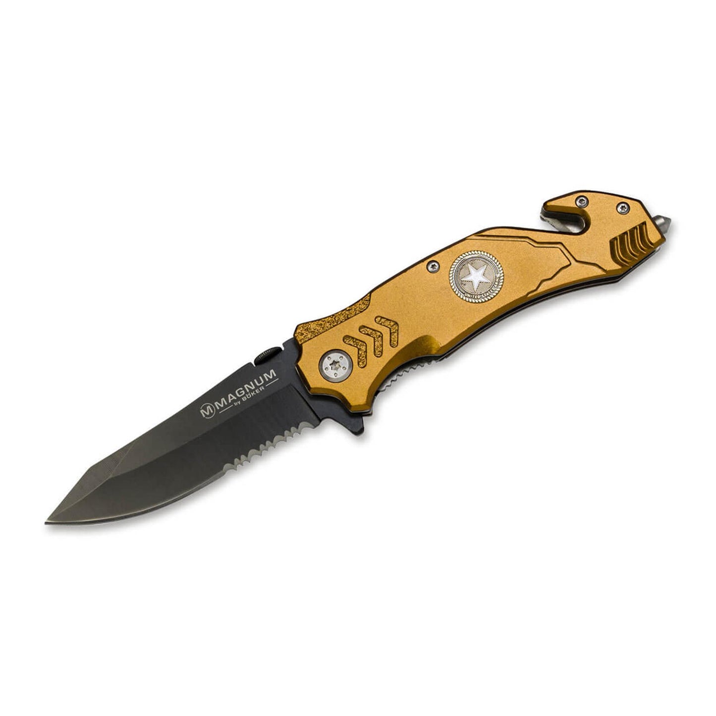 BOKER Army Rescue folding knife with belt cutter and glass breaker