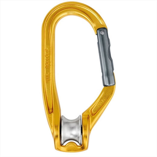 Petzl ROLLCLIP A karabinas su skriemuliu be užrakto geltonas