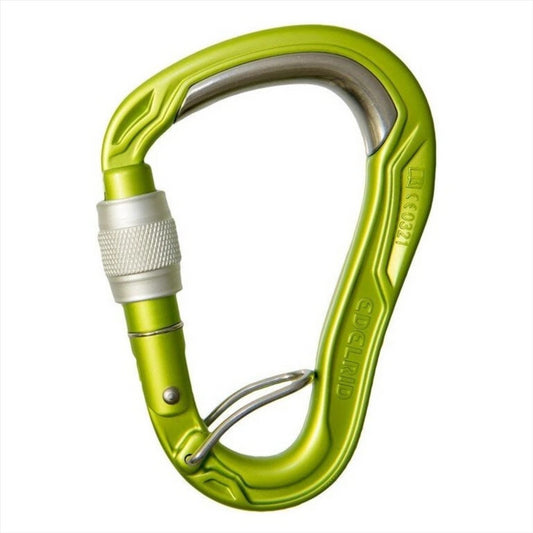 Edelrid HMS Bulletproof Screw laipiojimo karabinas iš aliuminio su nerūdijančio plieno apsauga ir sraigtiniu užraktu.