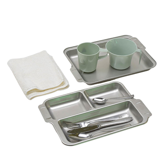 German army eating utensils and tableware set with trays