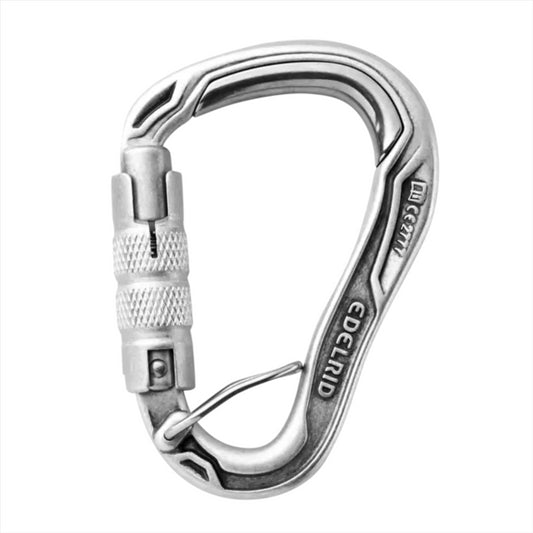 Edelrid HMS Bulletproof Triple FG Eco karabinas su triguba spyna ir plieniniu įdėklu ilgaamžiškumui.