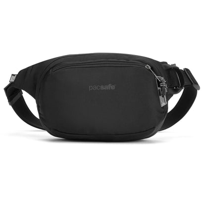 Pacsafe Vibe 100 juosmens krepšelis 4L su apsauga nuo vagysčių, juodas, su užrakinamais užtrauktukais.