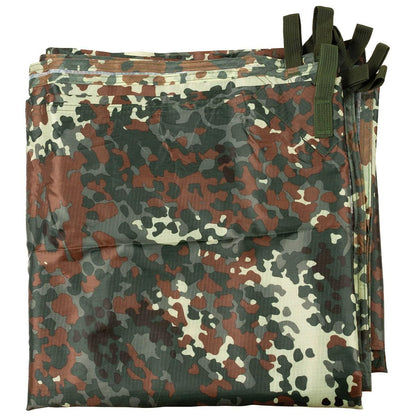 MFH waterproof tarp with transport bag in Flecktarn print